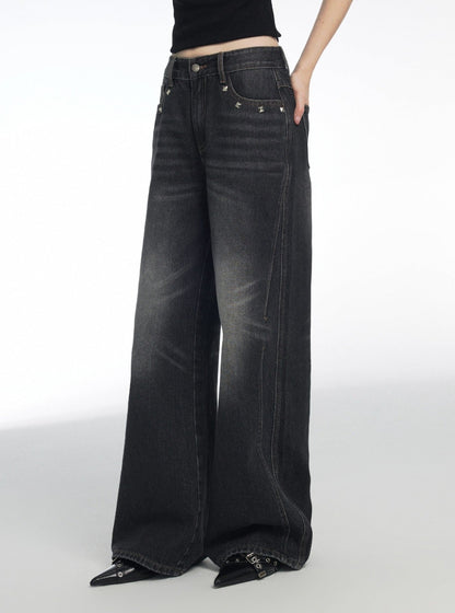 Whiskers Wide Leg Loose Mop Jeans Pants