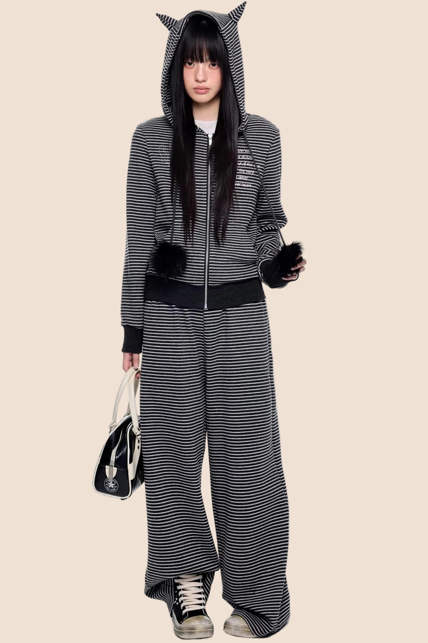 Little Devil Striped Hooded Jacket Set-Up