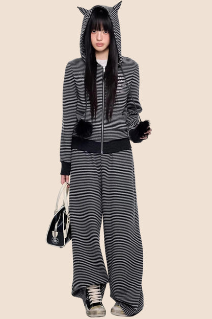 Little Devil Striped Hooded Jacket Set-Up