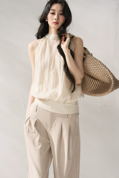 Gilet beige con scollo all'americana