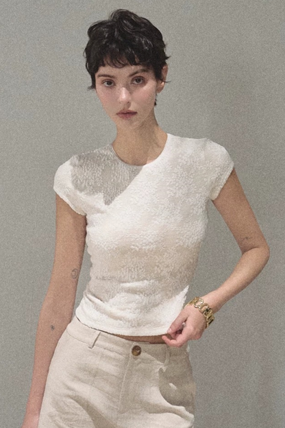 Lace Splice Short Sleeve Top