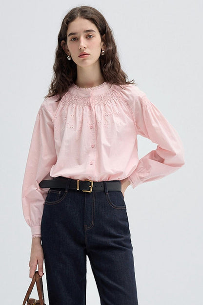 French Vintage Embroidered Cotton Shirt