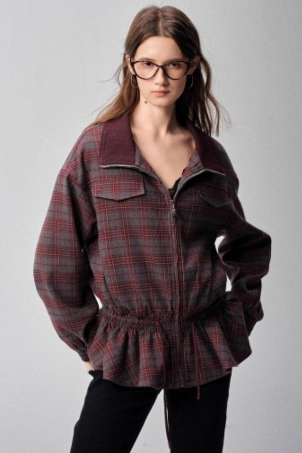 Red Plaid Autumn Waist Jacket