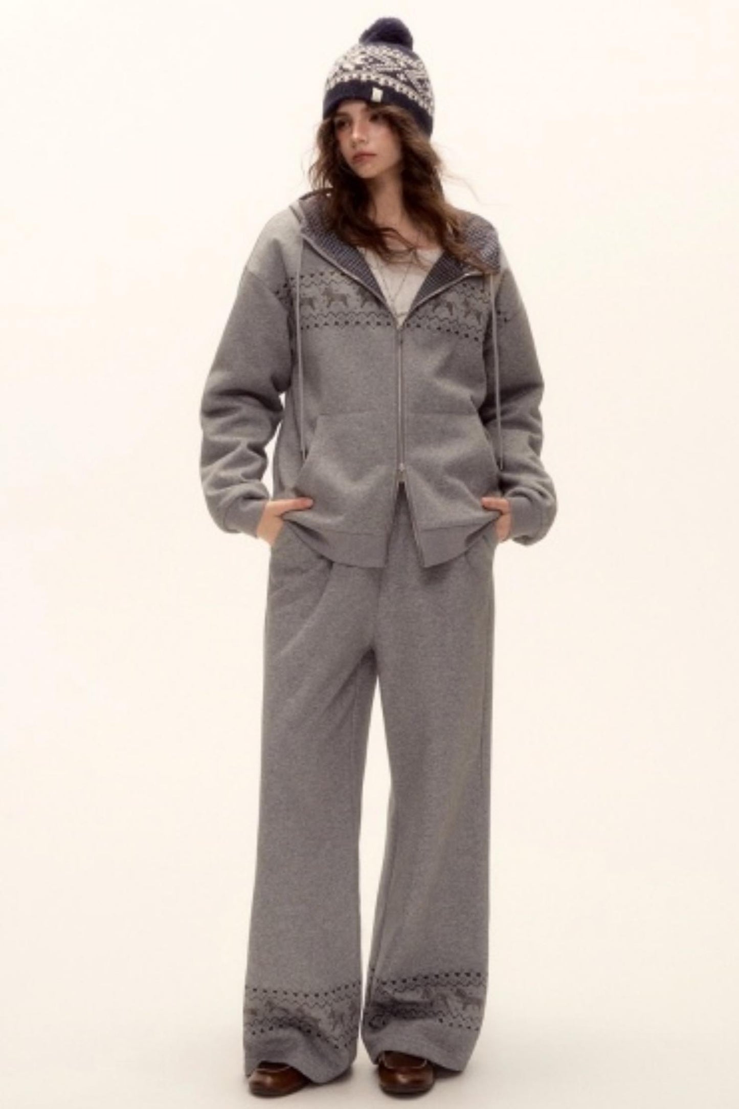 Fair Isle Quilted Jacket Pants Set-Up