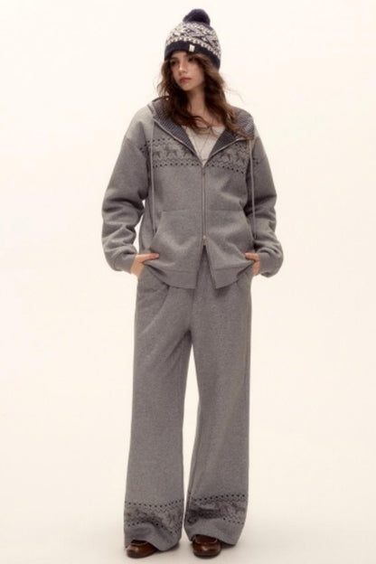 Fair Isle Quilted Jacket Pants Set-Up