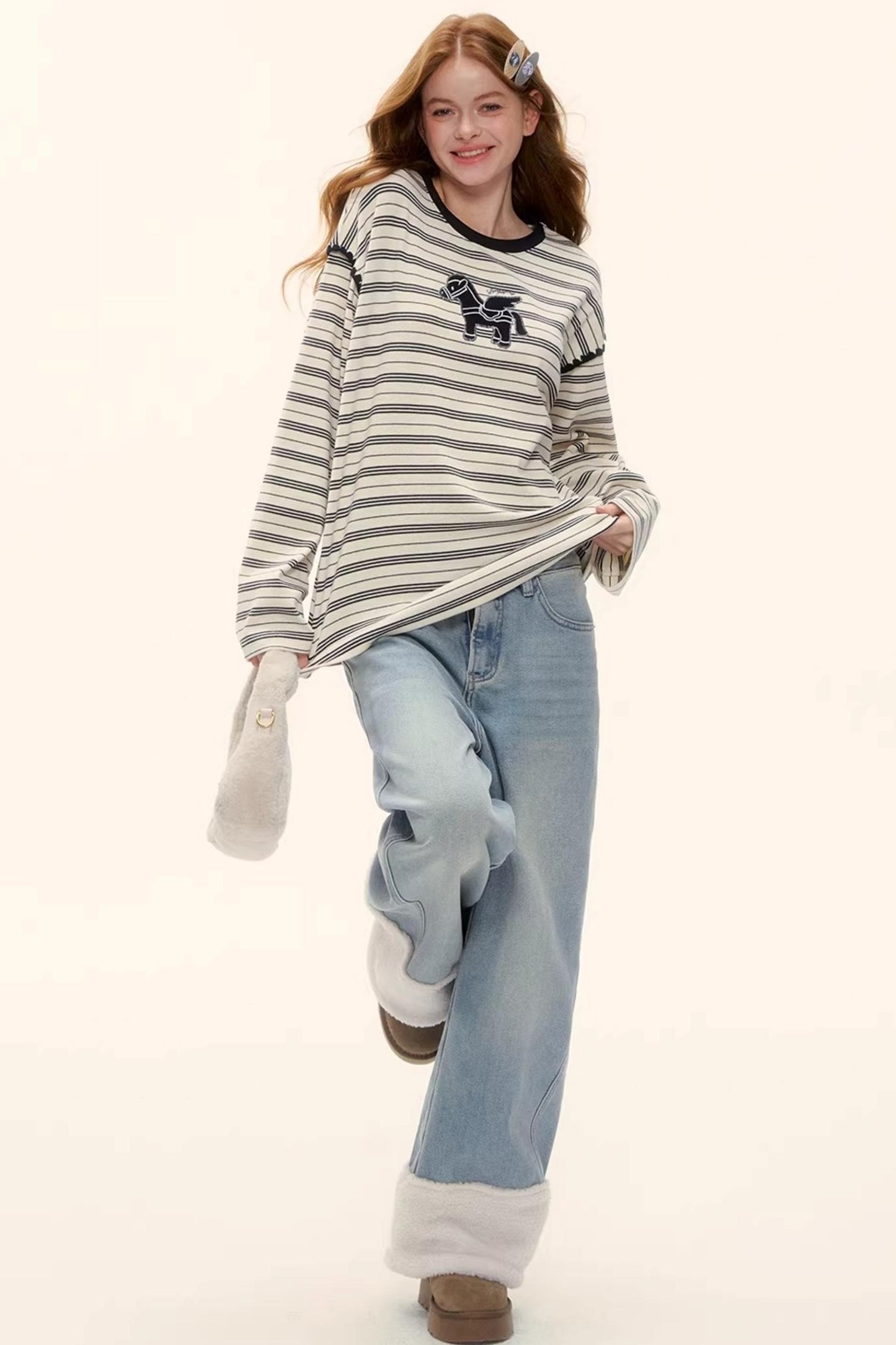 Fleece-Lined Wool Spliced Jeans