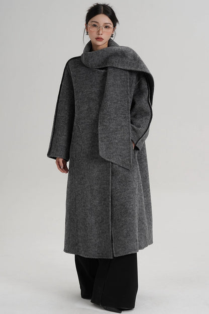 Reversible Two-Tone Scarf Wool Coat