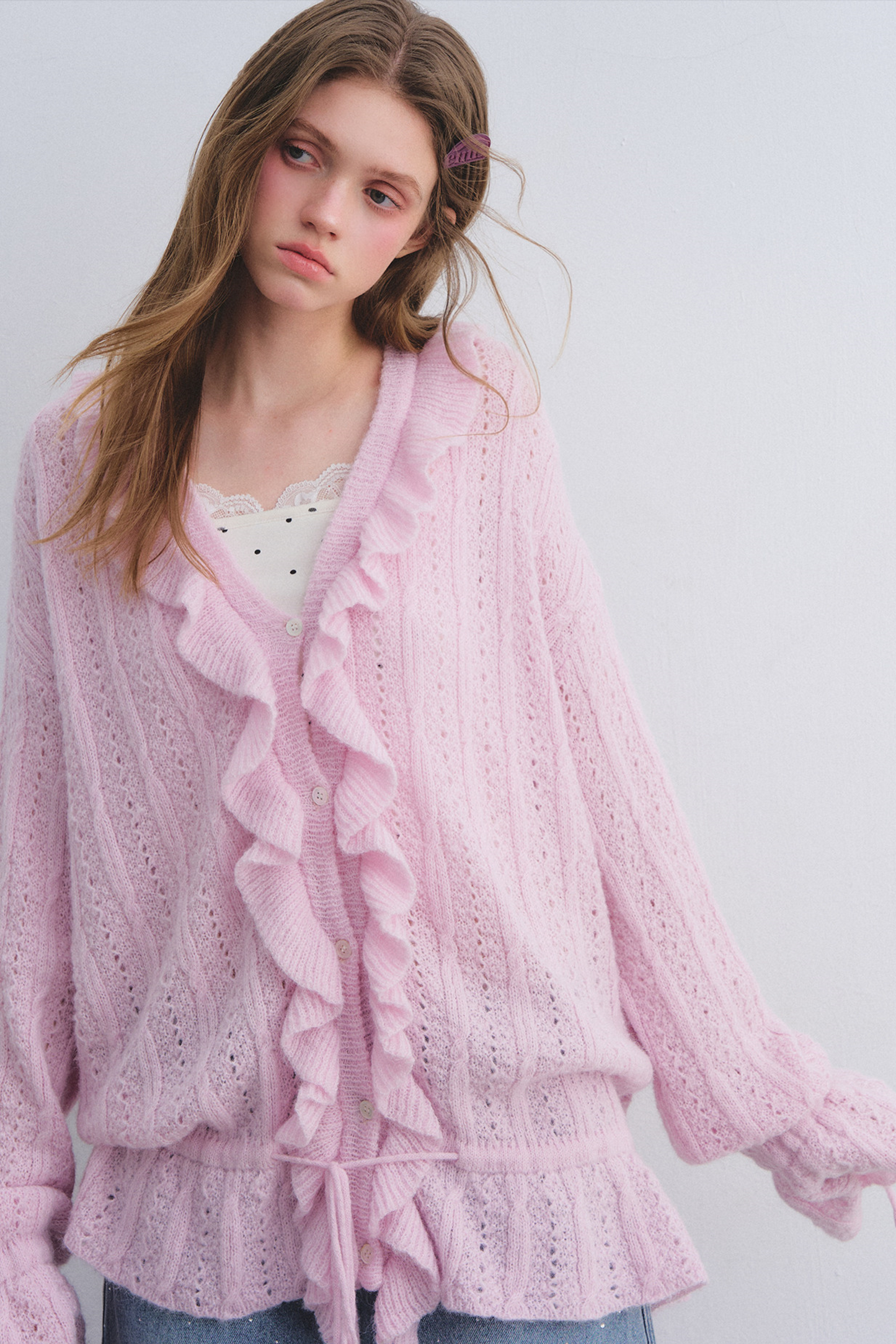 Wool Mohair Ruffled Cardigan