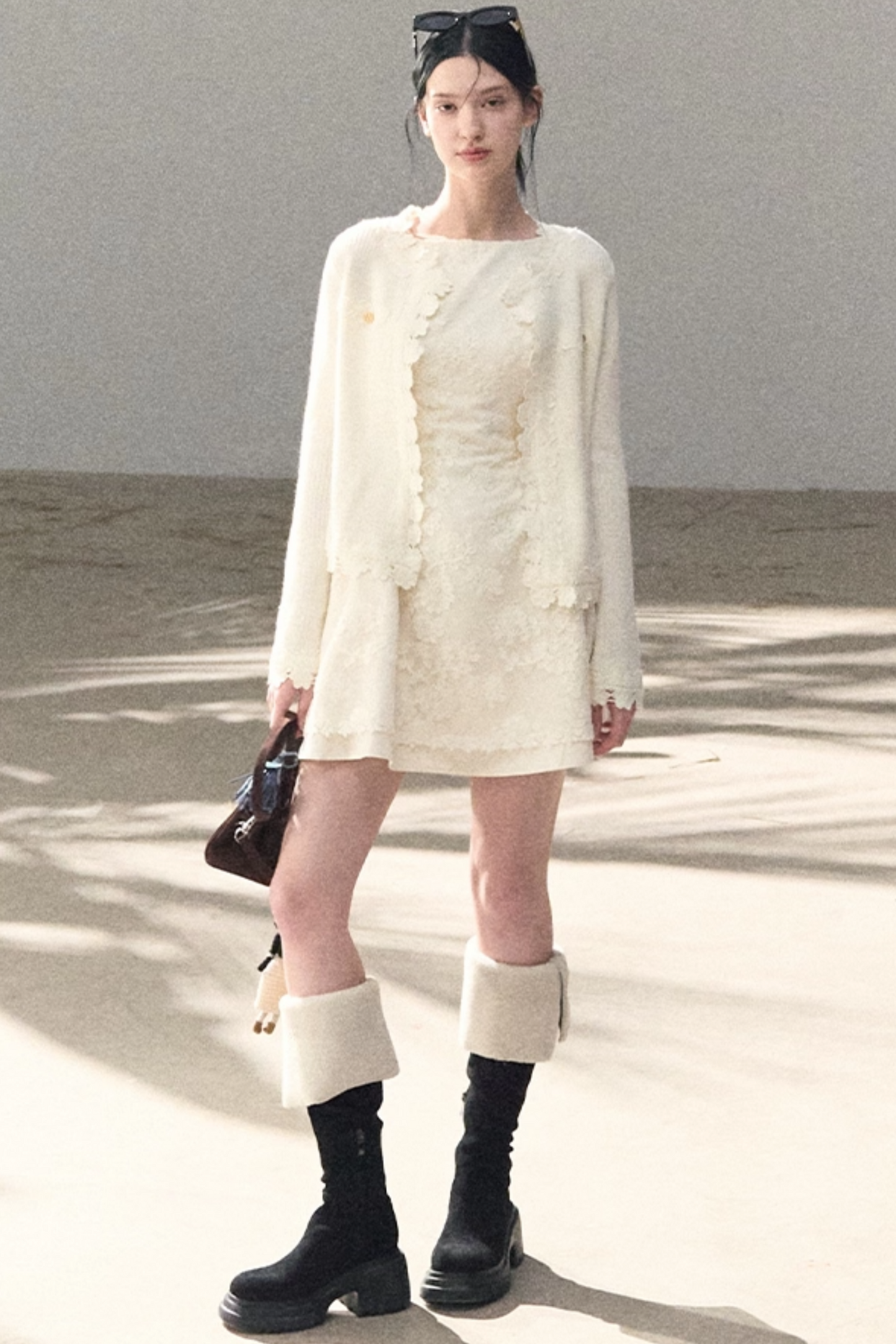 Wool Blend Embossed Floral Dress