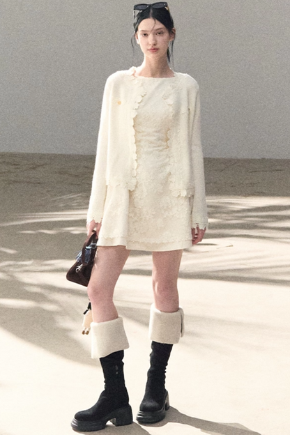 Wool Blend Embossed Floral Dress