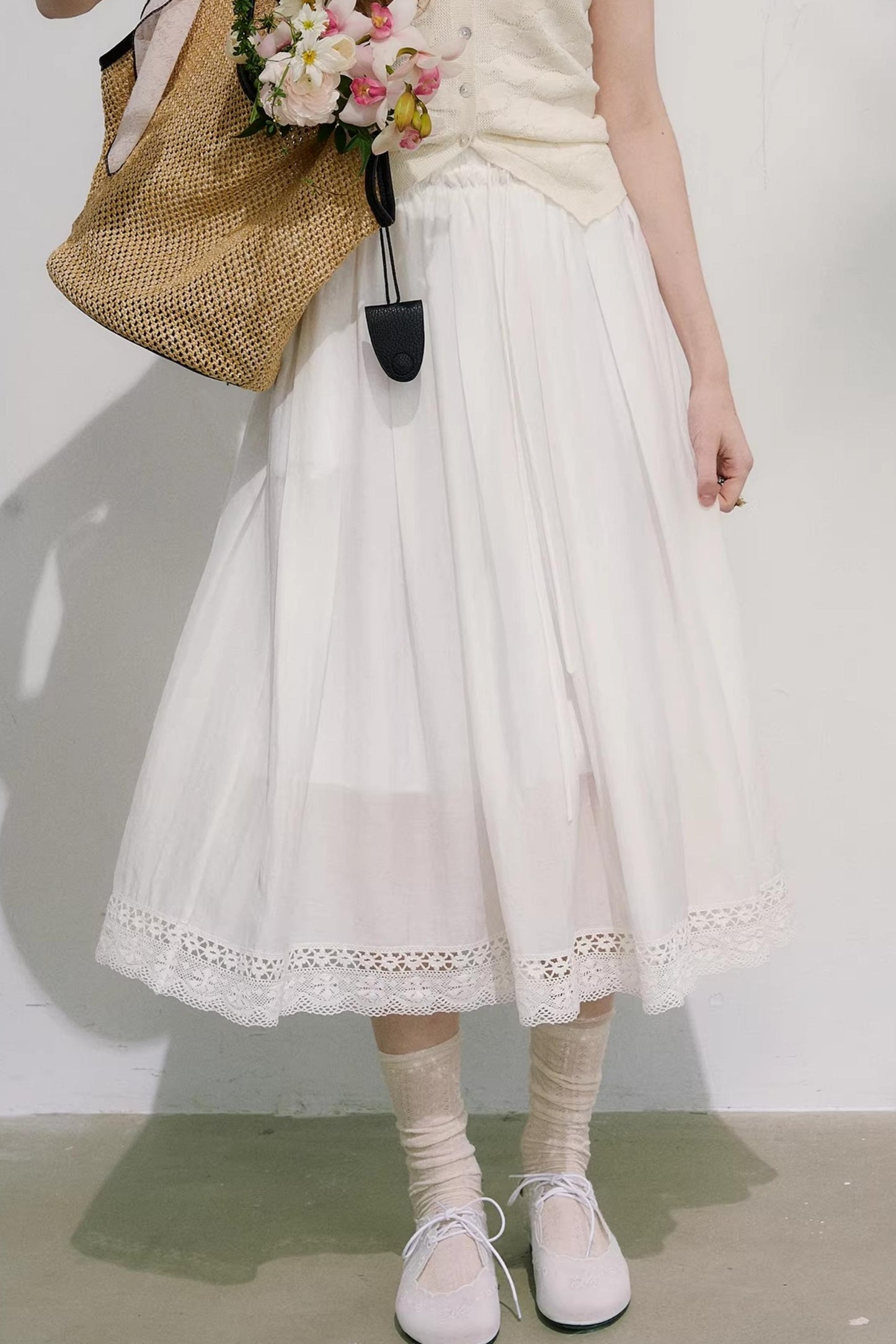 Cotton Lace Plaid Skirt