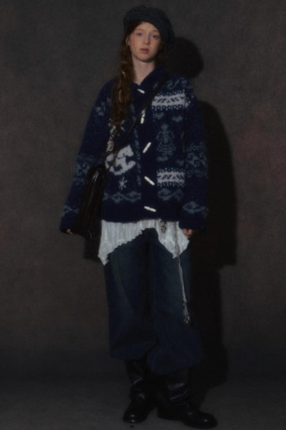 Retro Collegiate Knitted Cardigan