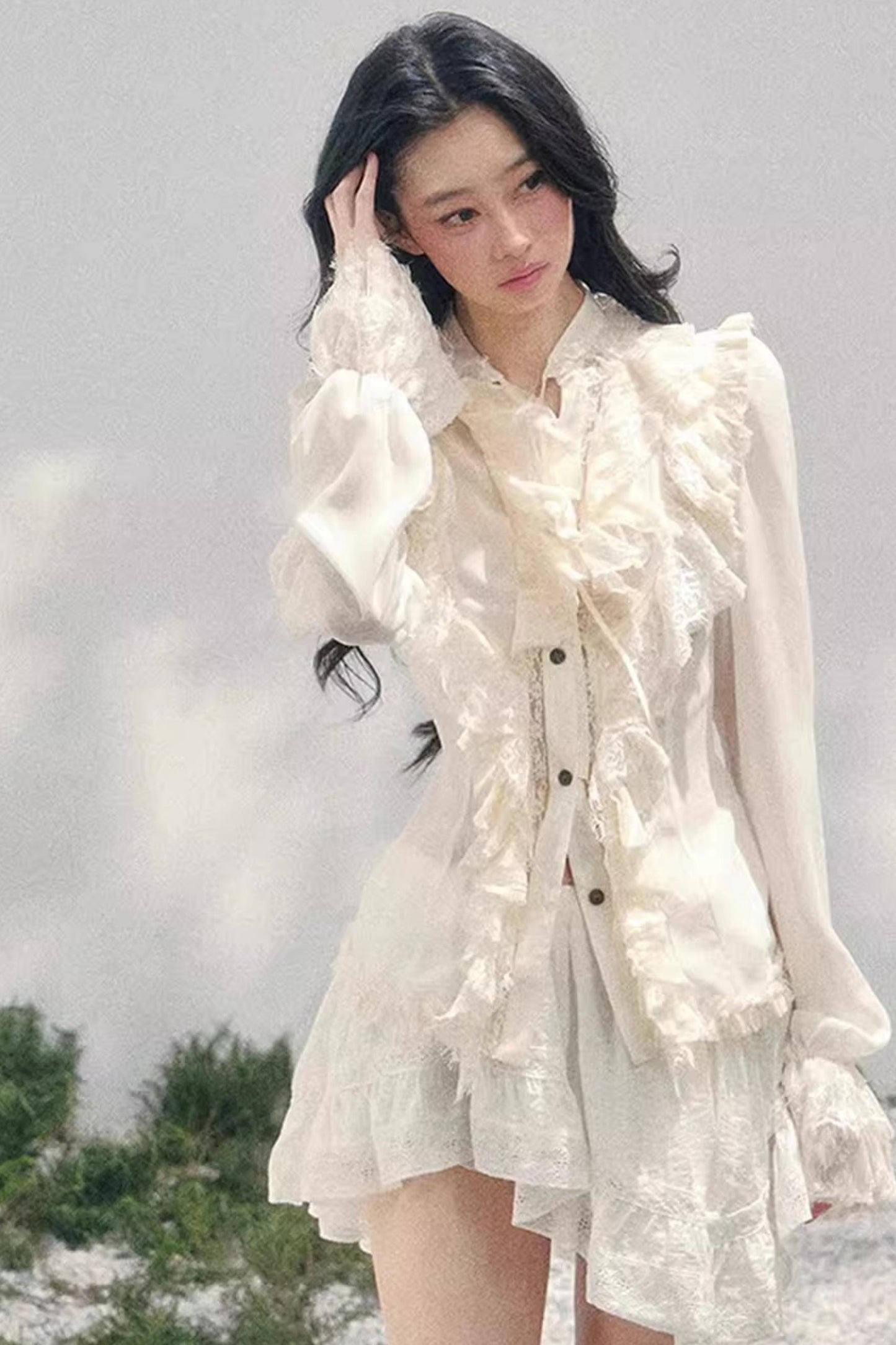 Ruffled Lace Court Top