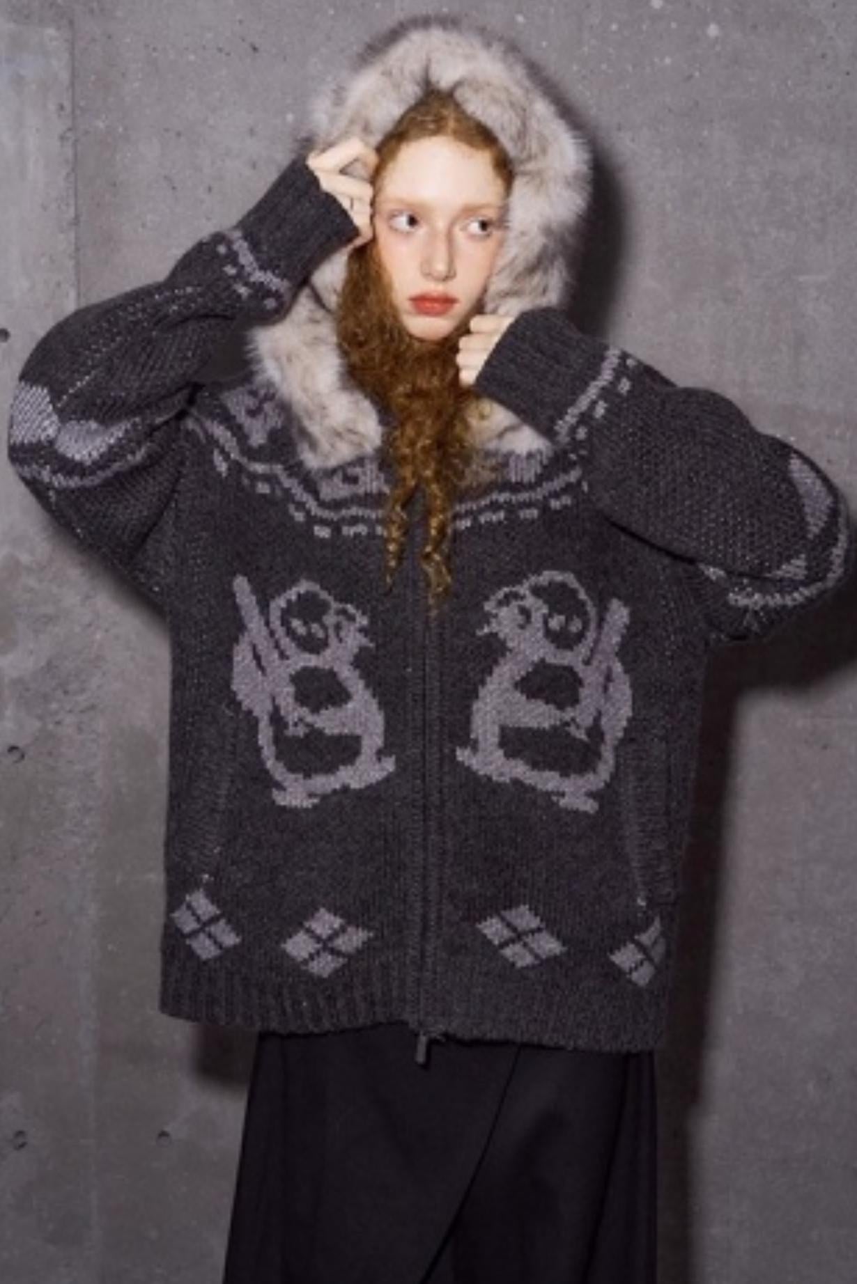 Detachable Fur Collar Knitted Cardigan