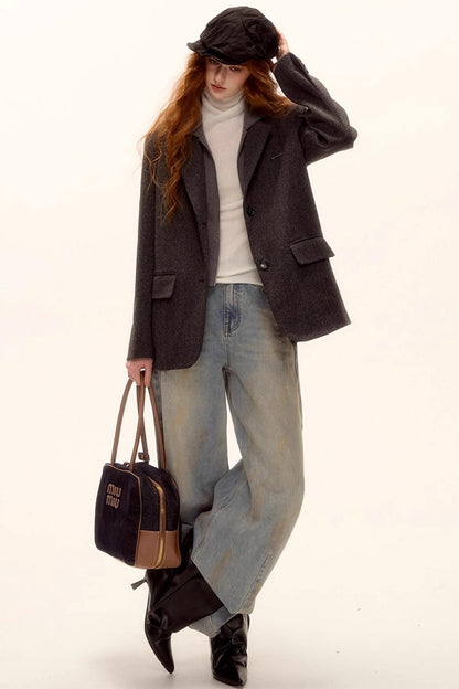 Vintage Washed Distressed Denim Pants