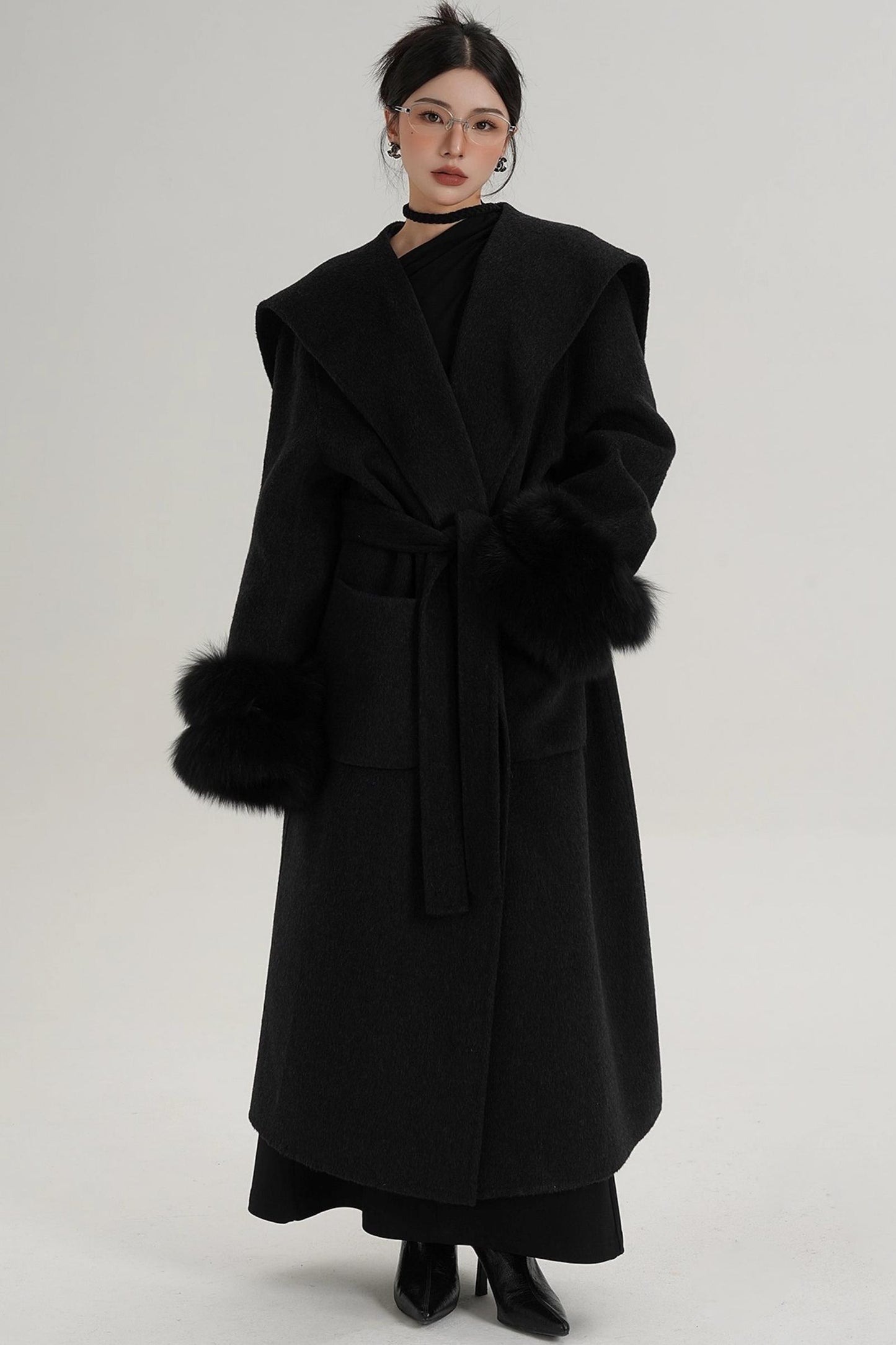 Fox Sleeve Wool Coat