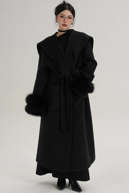 Fox Sleeve Wool Coat
