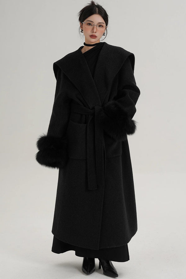 Fox Sleeve Wool Coat