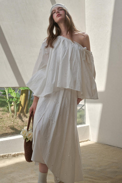 Embroidered Flower Elegant Skirt Set-Up