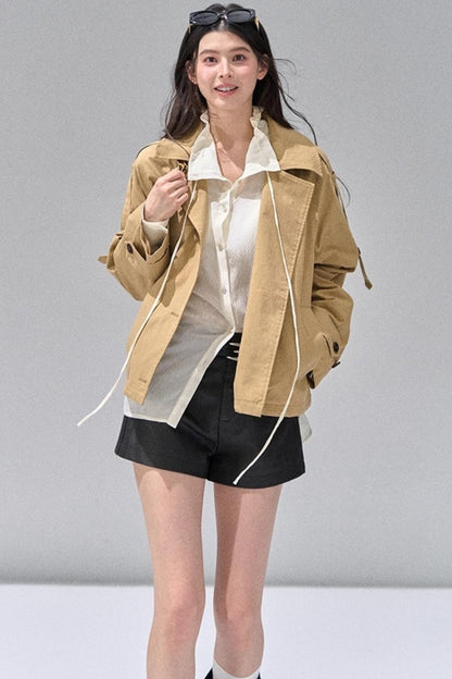 Fungus Edge Collar Drawstring Lace-up Shirt