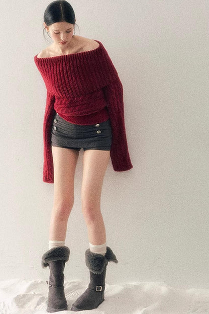 Off-Shoulder Cable Knit Sweater