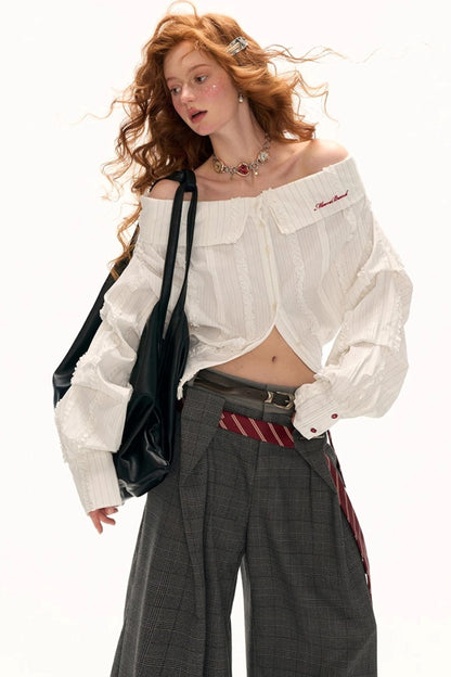 Layered Slanted Shoulder White Shirt