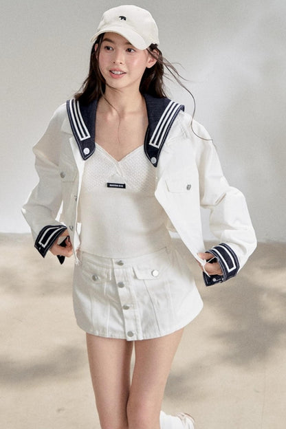 Textured White V-Neck Knitted Suspender Top