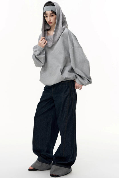 Slanted Shoulder Loose Pullover Sweatshirt