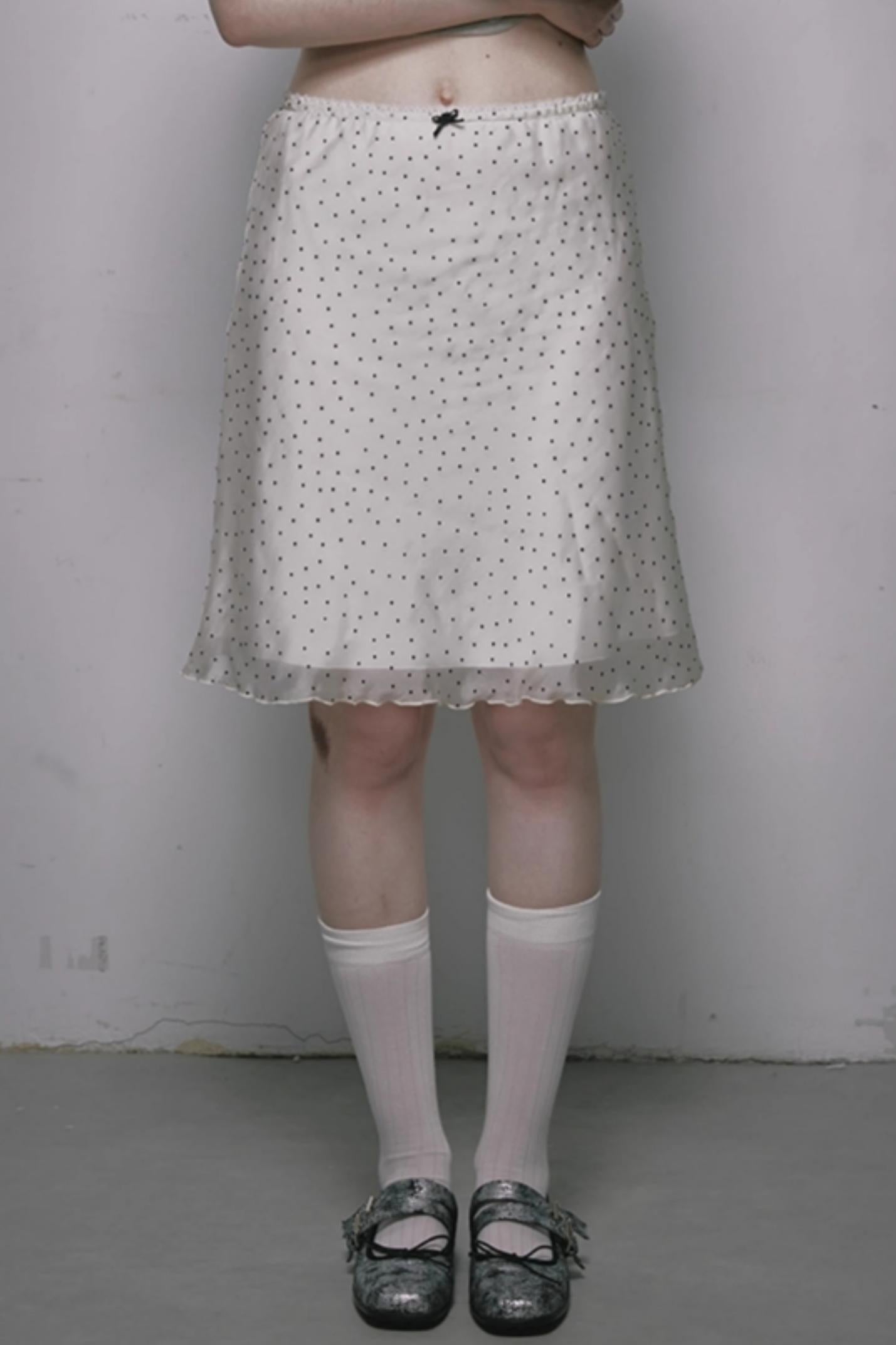 French Polka Dot A-Line Chiffon Skirt