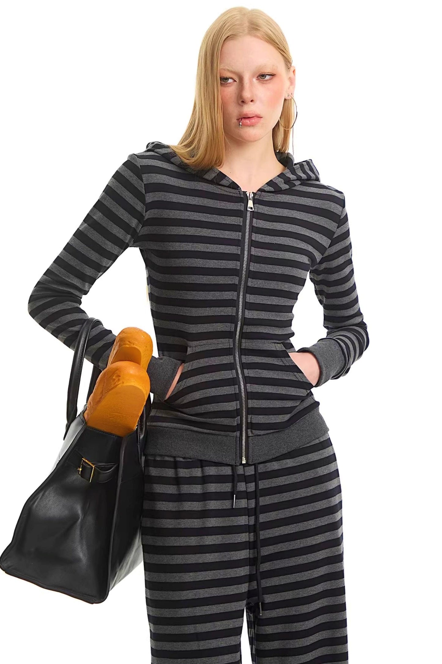 Retro Striped Hooded Top Set-Up