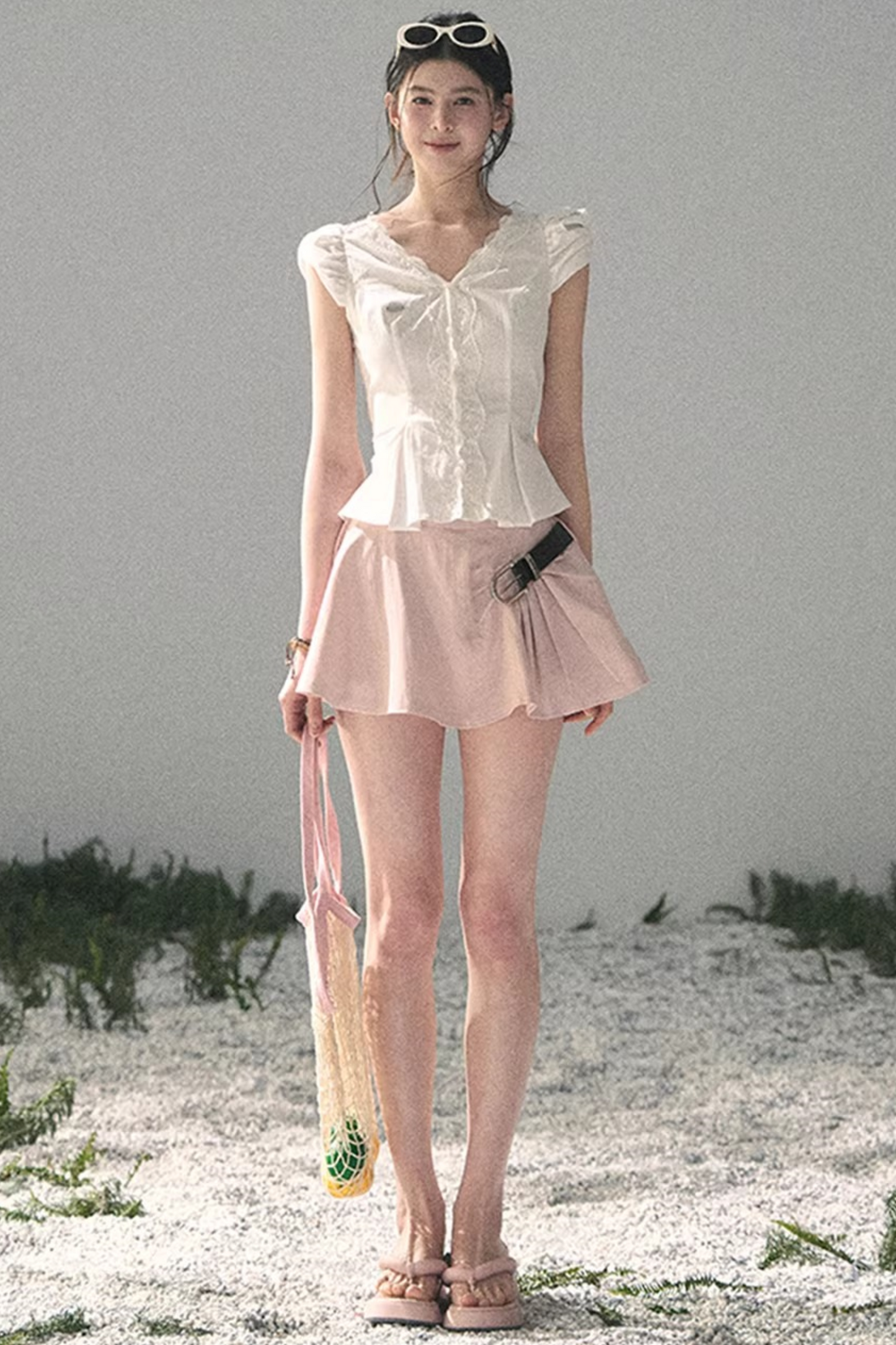 French V-Neck Lace Blouse