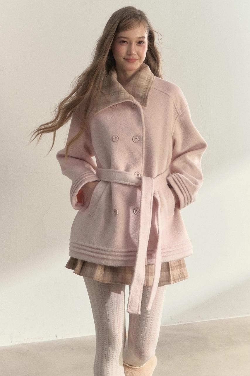 Plaid Double-Breasted Wool Coat