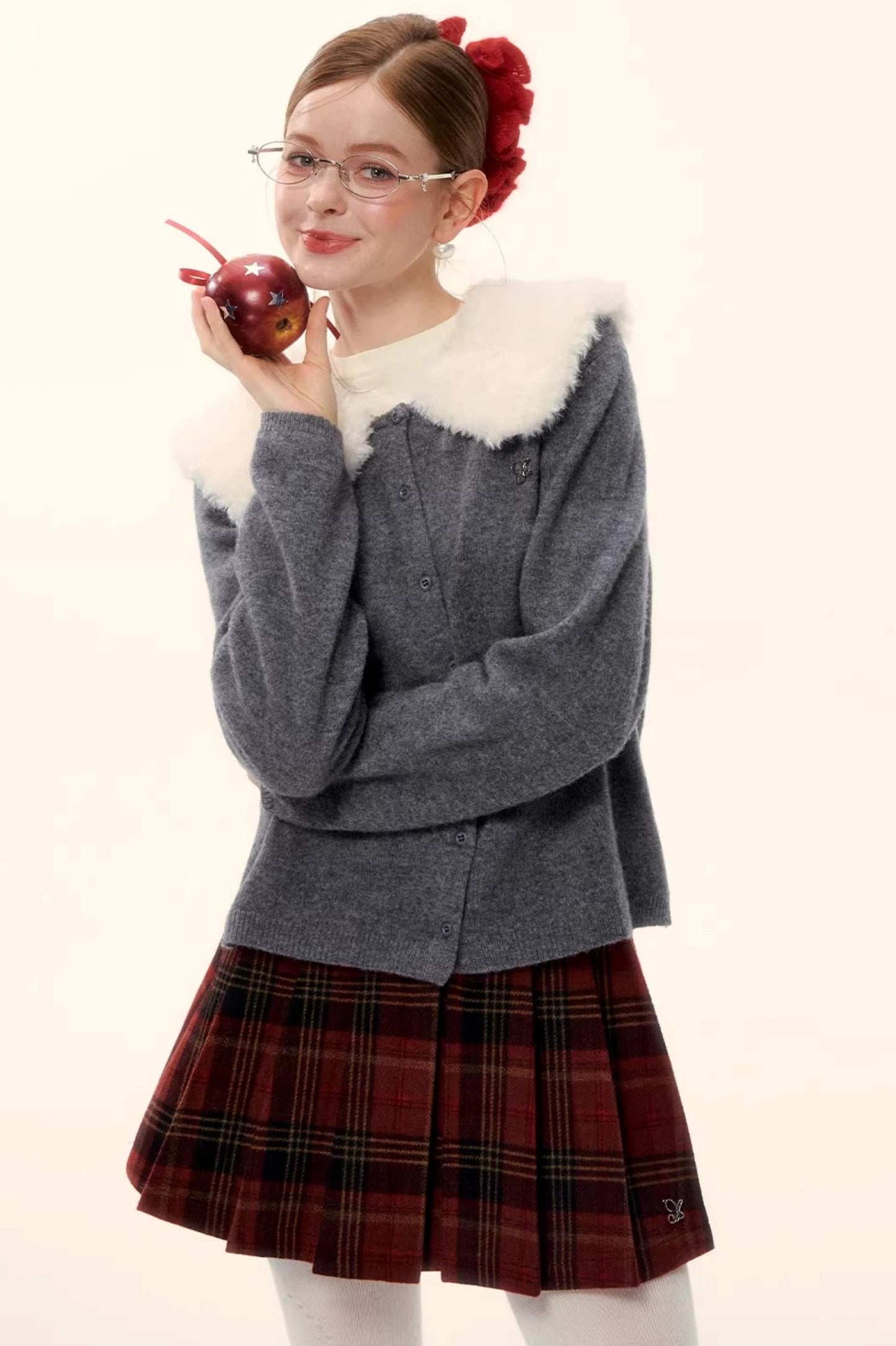 Wool Detachable Fur Collar Cardigan