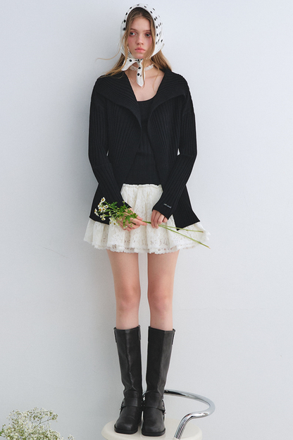 Wool Blend Cardigan Base Top Set