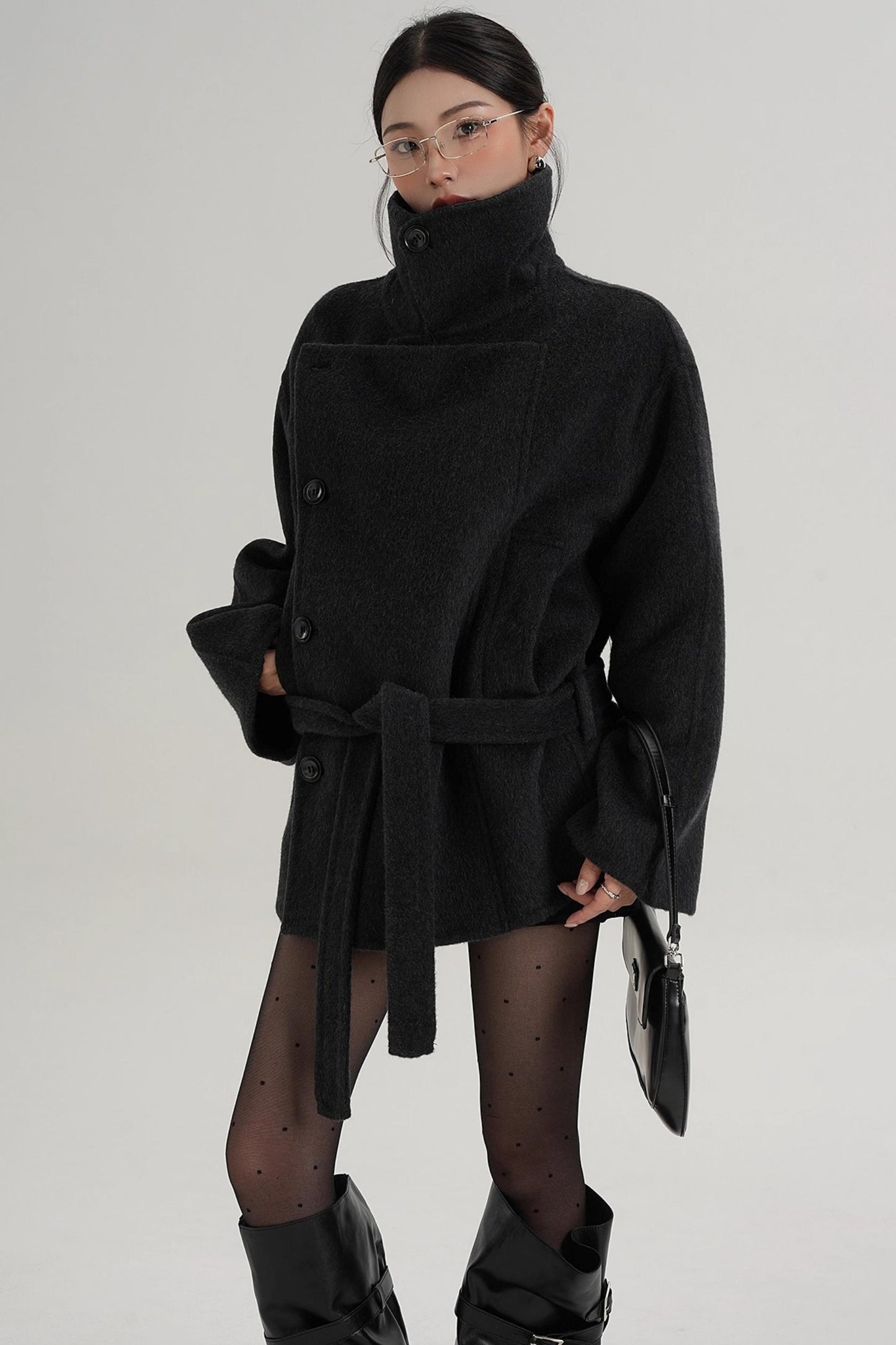 Elegant Woolen High-Waisted Coat