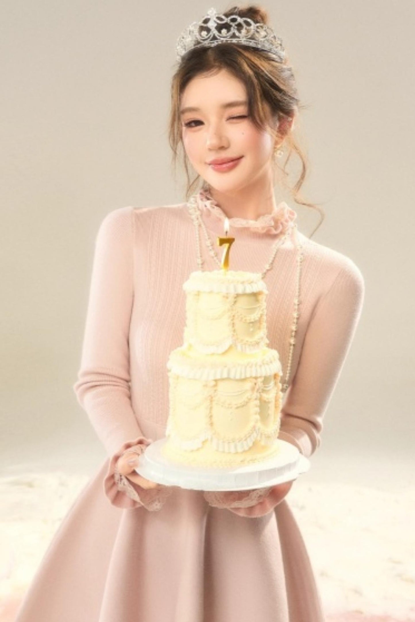 Lace High-Neck Knitted Dress