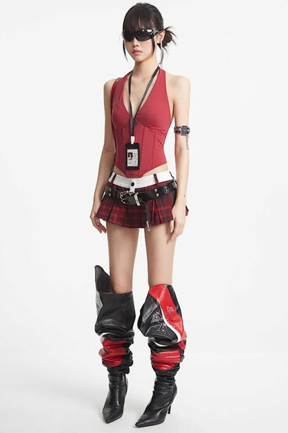 Puff Hem Sweet Plaid Mini Skirt