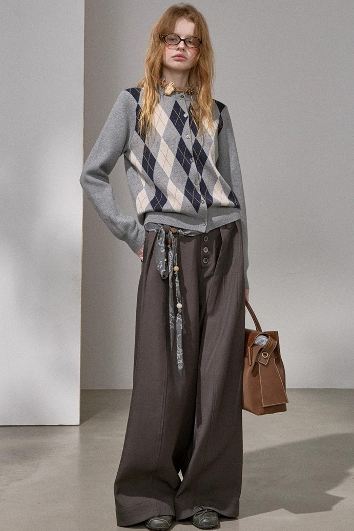 Retro Diamond-Pattern Knit Top