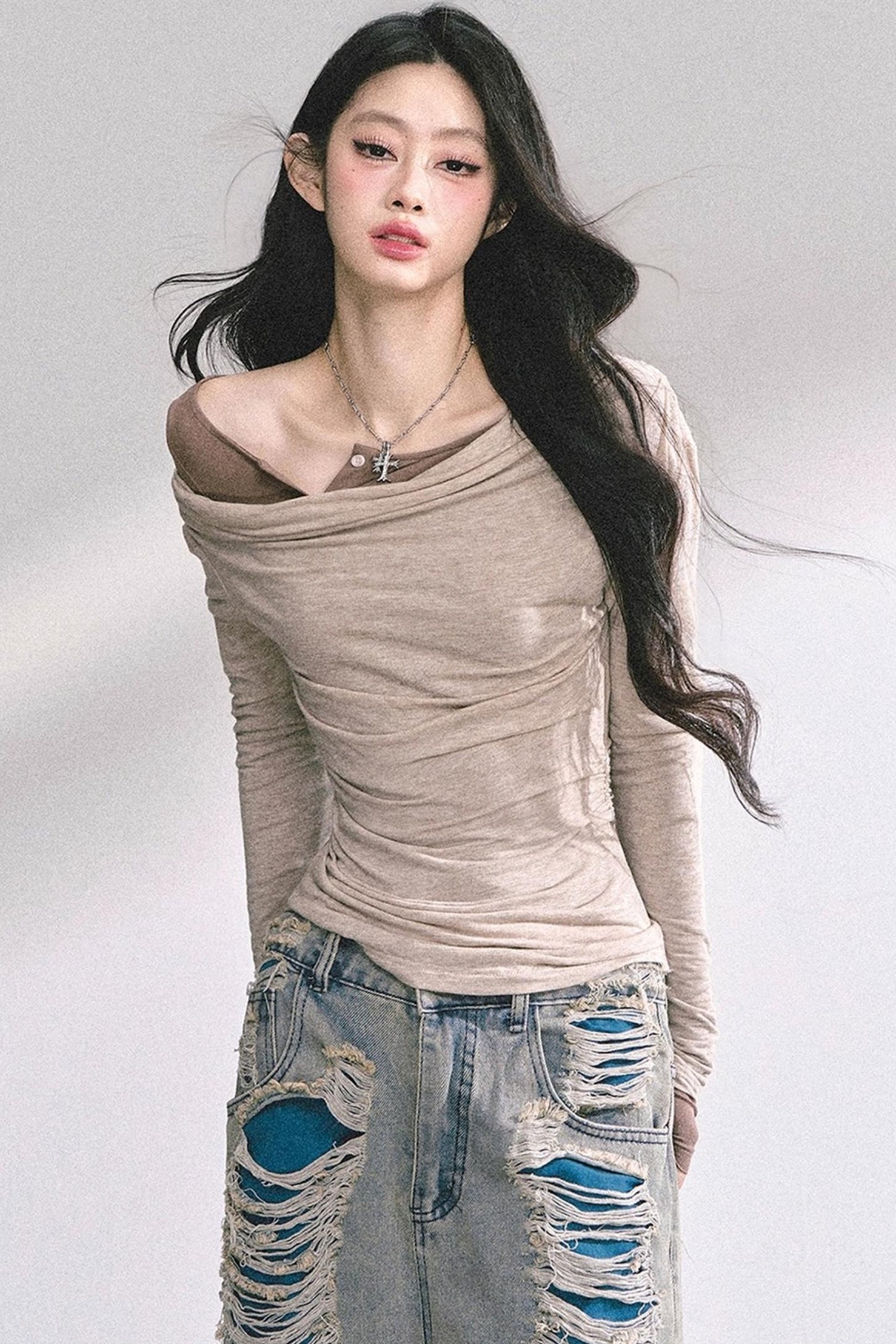 Korean Off-The-Shoulder Black Top