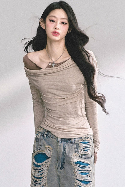 Korean Off-The-Shoulder Black Top