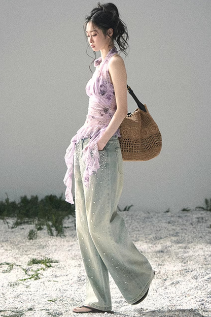 자주색 바우히니아 리본 탑