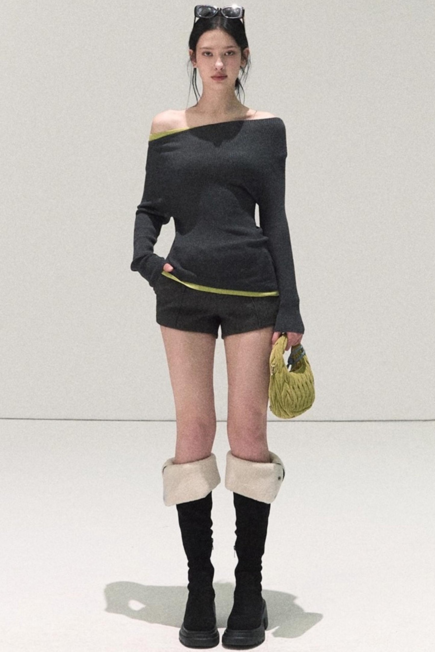 Wool Off-Shoulder Knit Top