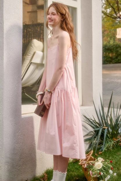 베이비 핑크 코튼 드레스 셋업