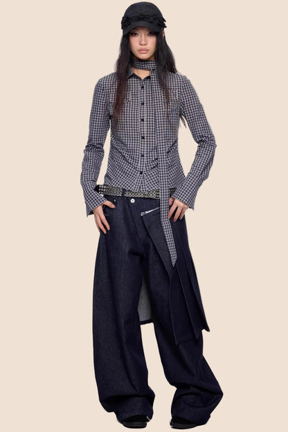 Plaid Retro Lace-Up Shirt