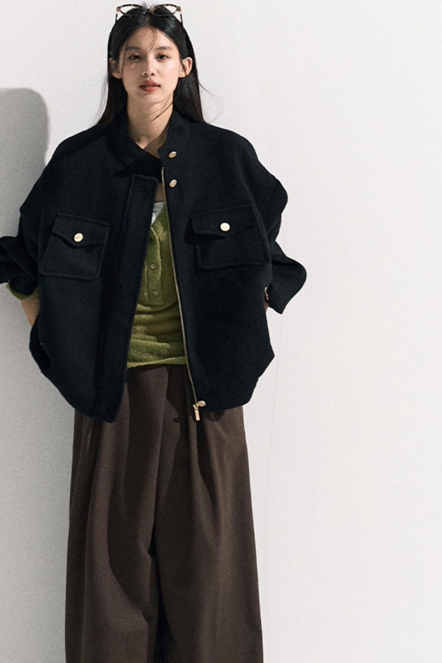 Tencel Wool Pleats Wide-Leg Pants