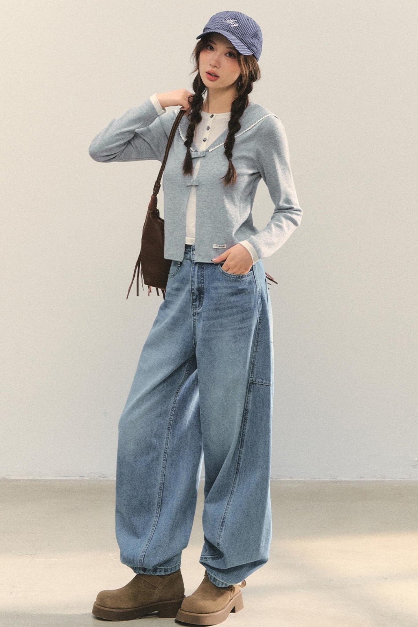 Sweet Navy Neck Knit Cardigan