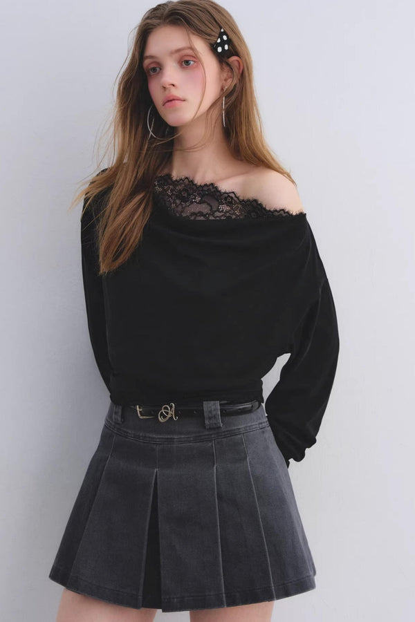 Lace Patchwork Turtleneck Top