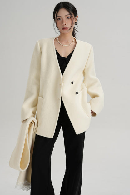 Scarf Patchwork Lace Woolen Coat