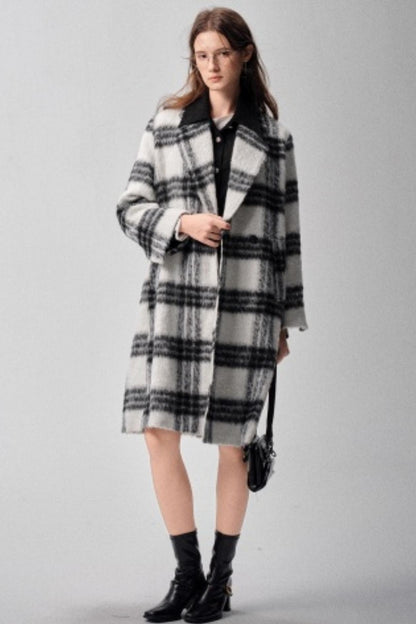 Black & White Plaid High-End Woolen Coat