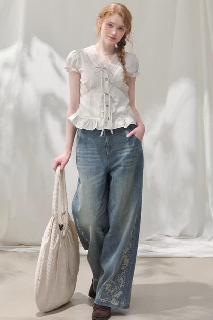 Laser Embossed Vintage Jeans